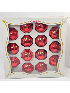 Vintage Glass Christmas Ornaments 14pcs Red With Box Doubl Glo